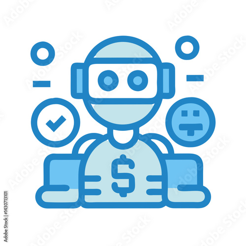 Robotic Advisor with Dollar Sign, Checkmark, and Expression
