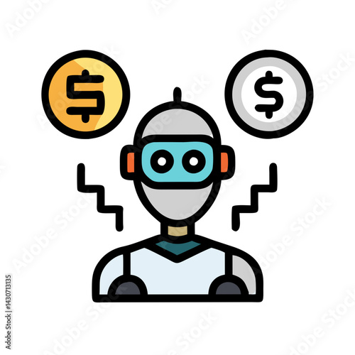 Robot Balance Act: Dollar Symbol and a Circle