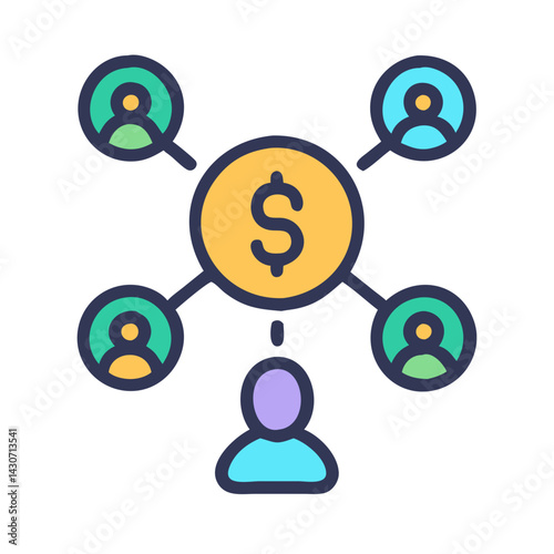 Money, customers, and investment icon on a black background
