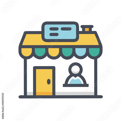 Small business storefront icon with employee illustration
