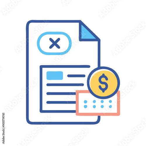 Rejected invoice with dollar coin and data grid