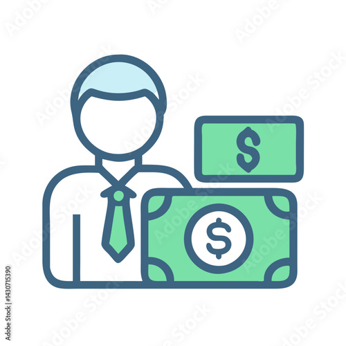 Businessman icon with money on a black background