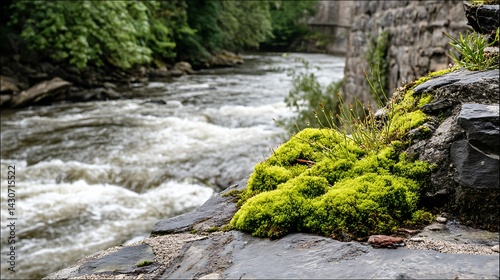 River flow mossy bank scenery