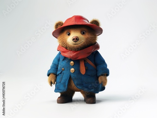 toy bear with a hat, teddy bear figure , 3D printed figure of a bear in a jacket and red hat