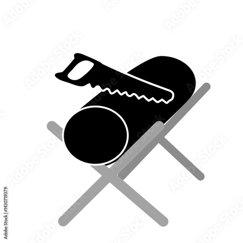 Vector Black Silhouette of Sawhorses for Sawing Logs Isolated on White Background