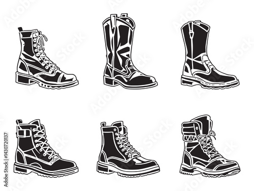 boots line art creative sketch featuring footwear in geometric form