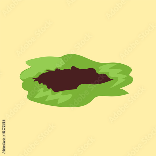 Big hole cartoon illustration. Big hole in ground. Brown dry soil and mine. Element of desert landscape. Cartoon illustration.  Ground pits. Big dig pit soil, earth hole mud land surface garden forest