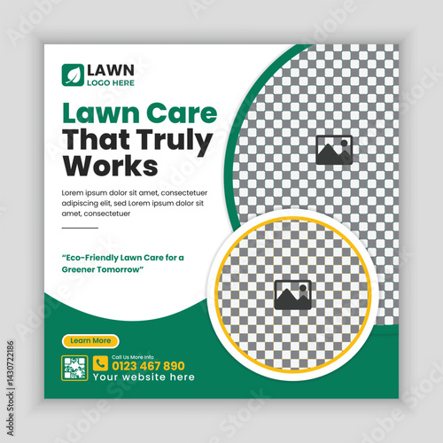 Lawn mower or gardening service social media post design and  web banner template, Agriculture farming online post square banner design template