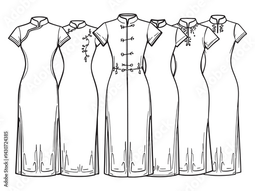 cheongsam line art beautiful woman in traditional chinese dress design