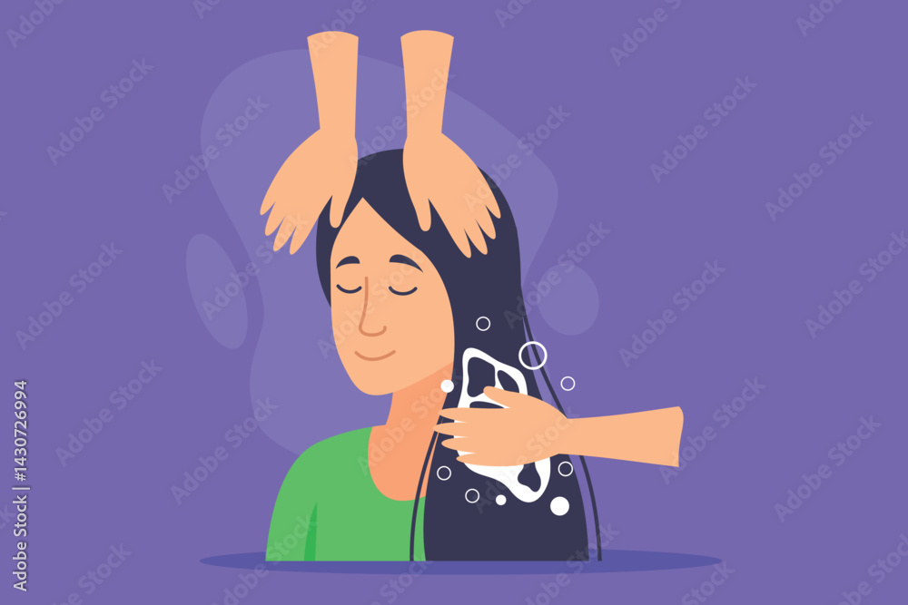 Joyful woman relaxing as hands gently washing her hair with soothing shampoo. Beauty at tranquil spa concept