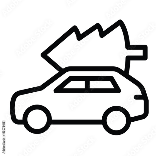 Car vehicle and fir tree line icon, merry christmas concept. Vector graphics. Automobile, christmas tree transportation sign on white background, style mobile or design.
