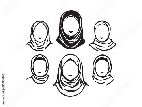 hijab line art creative minimalist woman portrait for modern design
