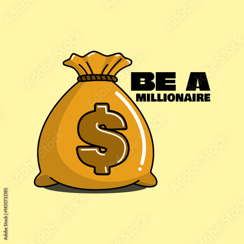 Be a Millionaire Day to celebrate on May 20th. A bag of money with dollar currency and bold text on bright yellow background.
