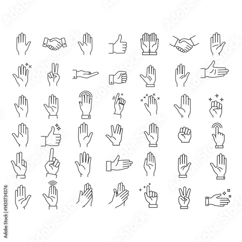Hand line icons set isolated on white background vector. Hands line icons