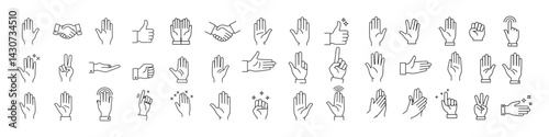 Hand line icons set isolated on white background vector. Hands line icons