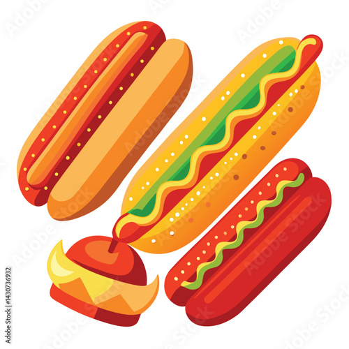 American hot dogs set isolated shilhotee vector on white background