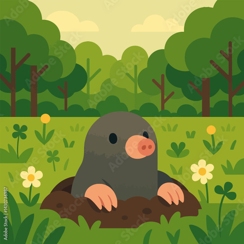 Mole Popping Out of the Ground in Grassy Meadow