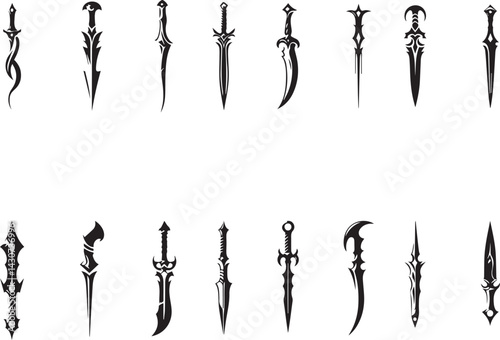 Collection of Stylized Dagger Silhouettes