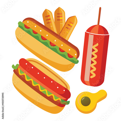 American hot dogs set isolated shilhotee vector on white background