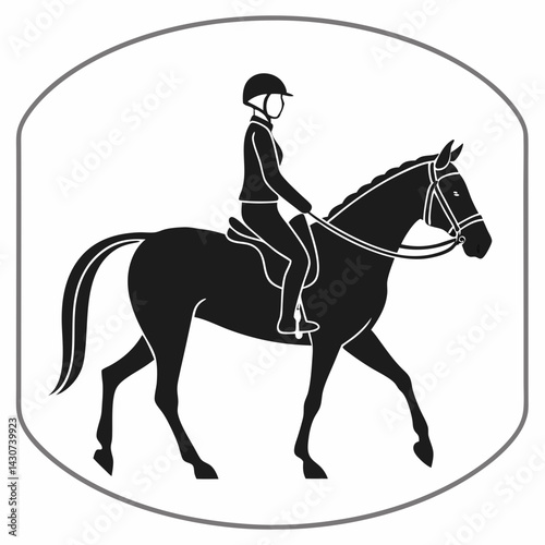 Equestrian Silhouette Image Of Horse And Rider In Stylish Artistic Composition