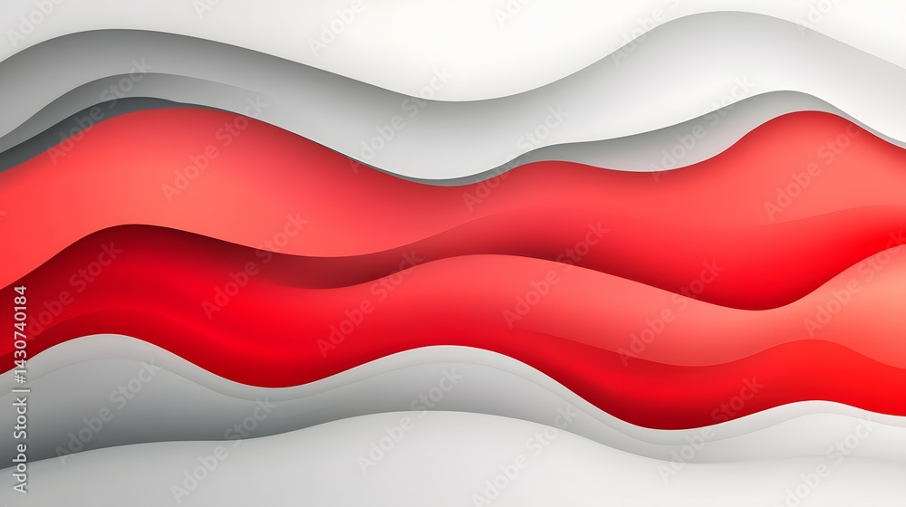 Fototapeta premium Dynamic, layered, wavy forms in vibrant red and gray.
