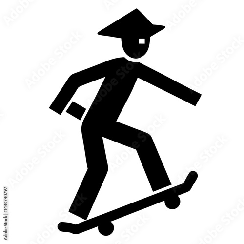 Skateboarder Wearing A Coolie Hat Performing A Trick On White Background Illustration