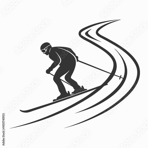 Skier Carving Down A Snow Trail Simple Black And White Winter Sport