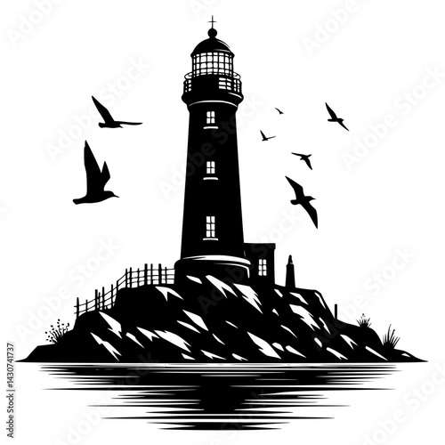 lighthouse silhouette vector illustration
