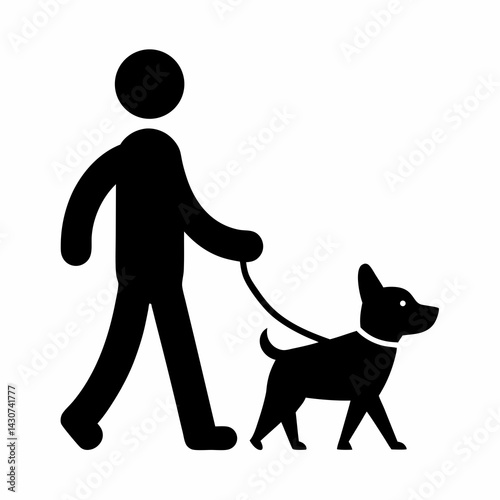 Pictogram Man Walking Dog Leashed Pet Animal Companion Simple Vector Illustration