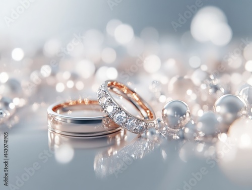 A closeup image of beautiful wedding rings on a table