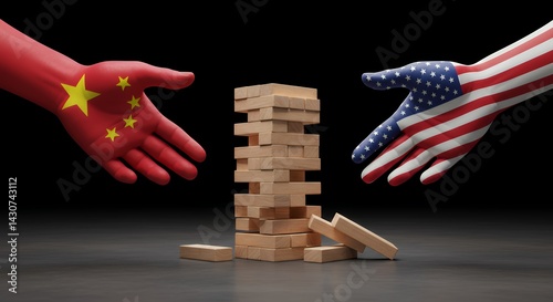 Obraz na płótnie China and Us Hands Playing Game Representing Economic or Political Risk w salonie