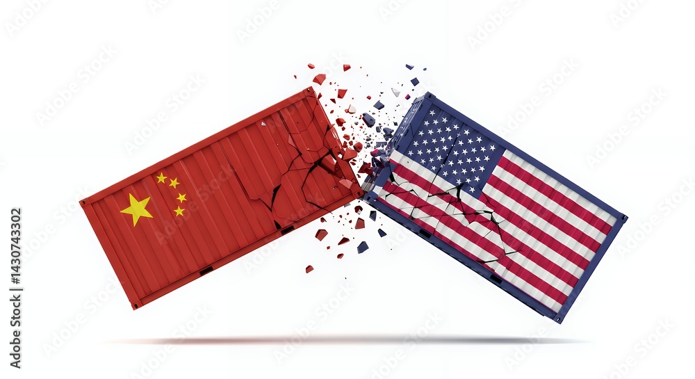 Broken Trade Relations China and Usa Represented by Damaged Shipping Containers