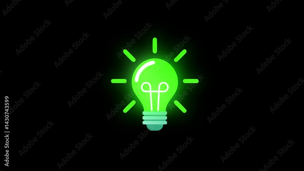 Glowing Pixel Art Lightbulb Animation Blue, Green, Yellow Variants on Black Background