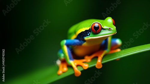 Obraz na płótnie colorful frog on a leaf, close up of a rainforest amphibian w salonie