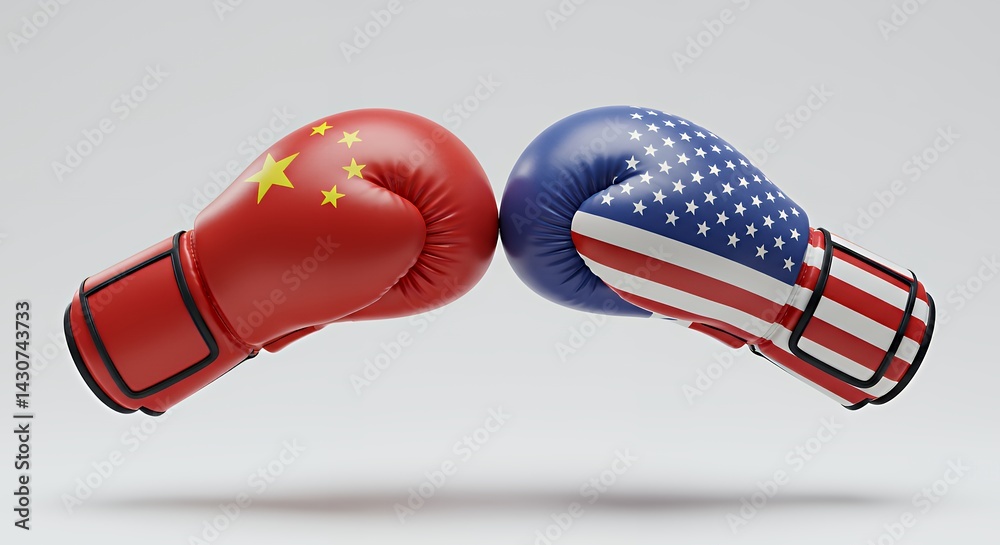 China Versus Usa Boxing Gloves Confrontation Representing Economic Competition