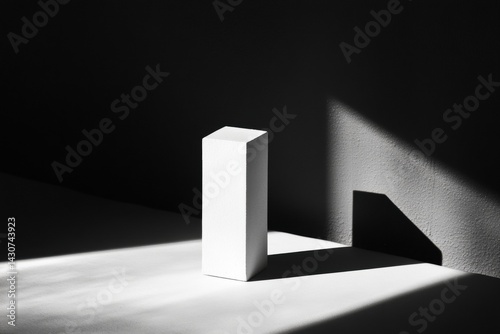 High-contrast Minimalism Featuring a Bright White Object Casting a Deep Shadow in a Dimly Lit Environment Generative AI