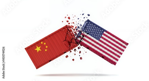 Colliding Containers Showing Trade War Between the Usa and China