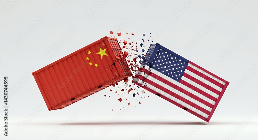 Colliding Trade War Concept China Versus Usa Flagged Containers