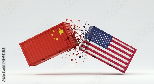 Obraz na płótnie Colliding Trade War Concept China Versus Usa Flagged Containers w salonie