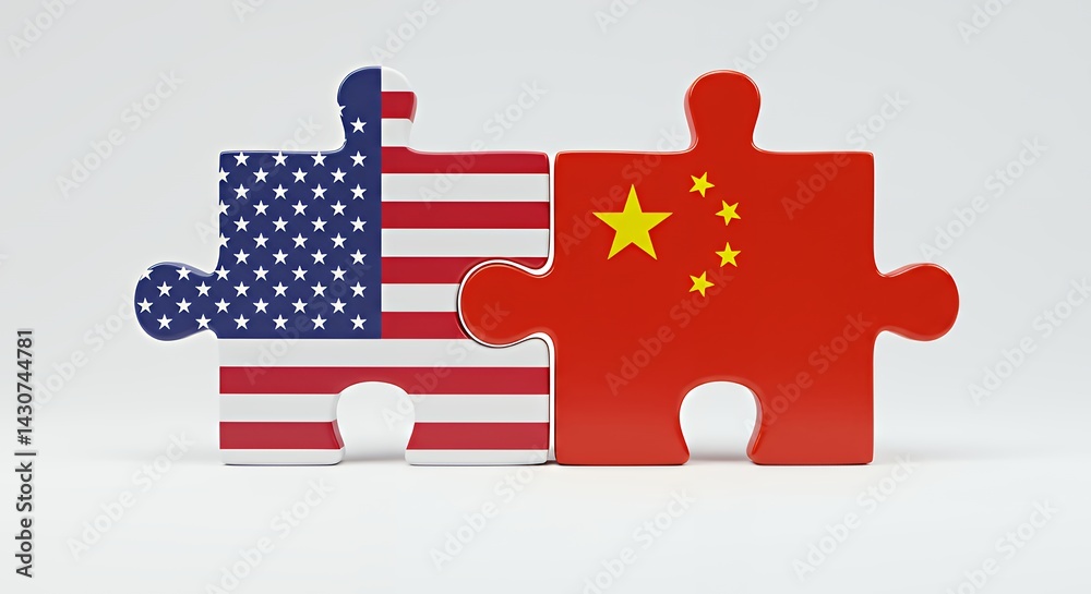 Connecting Us and China Puzzle Pieces Forming Partnership and Cooperation Concept