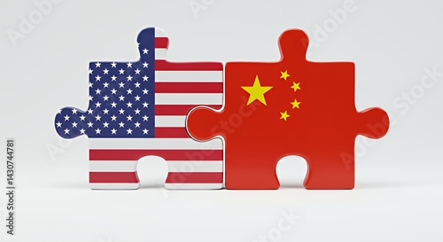 Obraz na płótnie Connecting Us and China Puzzle Pieces Forming Partnership and Cooperation Concept w salonie