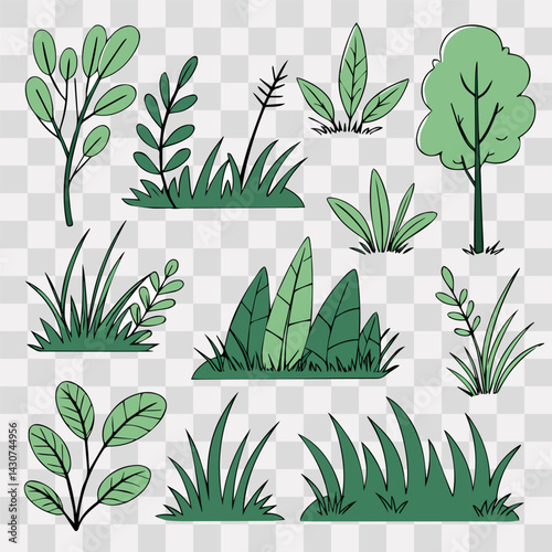 Hand drawn shrub bush shrubbery tree. set of garden plant element. Eco element