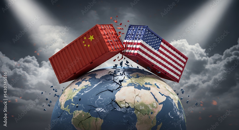 Global Trade War Concept China and Usa Crushing the World