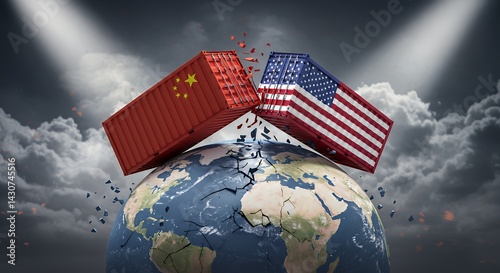 Obraz na płótnie Global Trade War Concept China and Usa Crushing the World w salonie