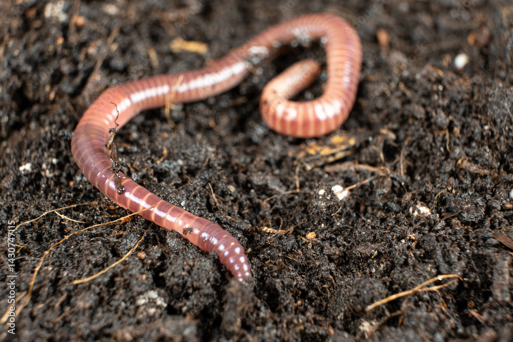 Fototapeta premium Macro Shot of Earthworm in Natural Habitat