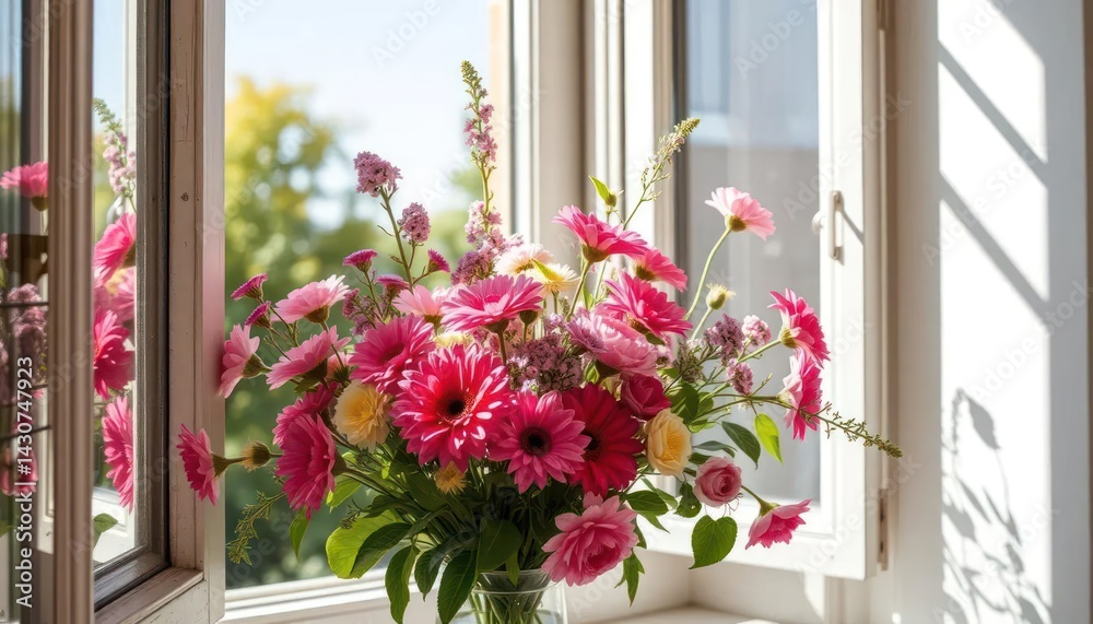 Fototapeta premium Vibrant floral arrangement by window