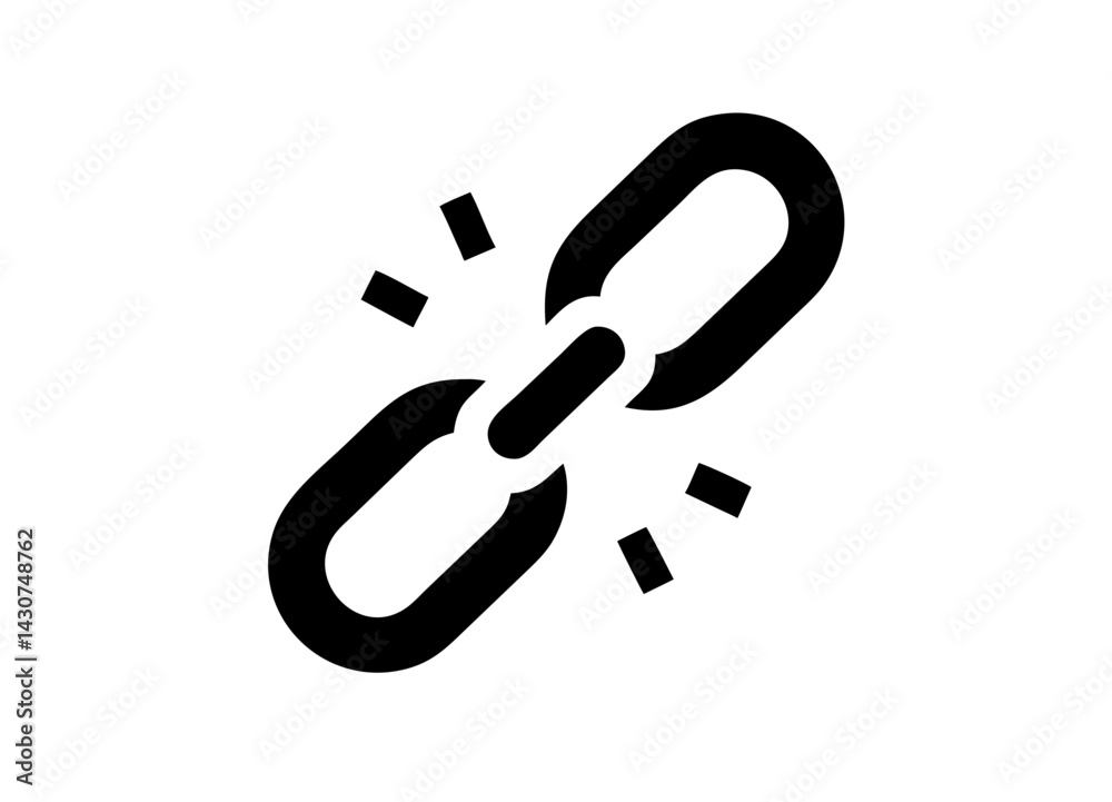 Broken Chain Link Illustration in Black and White Vector Icon Broken Chain Link Illustration in Black and White Vector Icon
