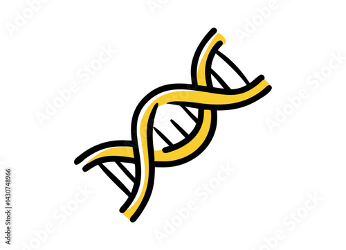 Stylized DNA Double Helix Illustration with Yellow Strands Vector Icon