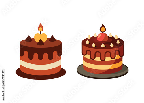 A sweet chocolate birthday cake with pink icing and lit candles signifies a happy celebration