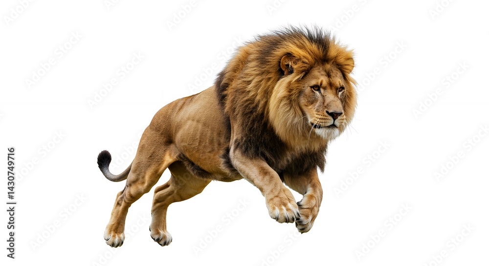 Obraz premium Powerful lion leaping isolated wildlife image
